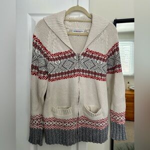 Cotton Country Knit Cardigan - Cream, Red, Gray